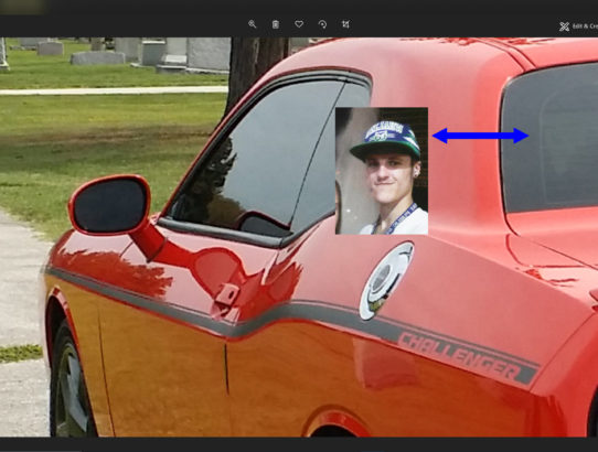My Deceased son, Jeremy Orion's apparition, appeared within a photo of my car